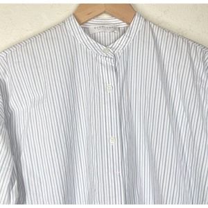Everlane Blue White Pinstripe Button Down Blouse Size 2 Mandarin Collar